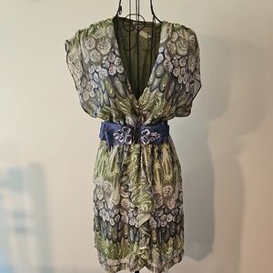 Andree Green and Blue Chiffon Mini Dress